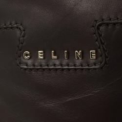 Pre Owned Celine Dark Brown Leather Logo Boots Size 40
