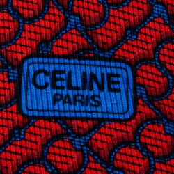 Celine Red & Navy Blue Chain Printed Silk Classic Tie