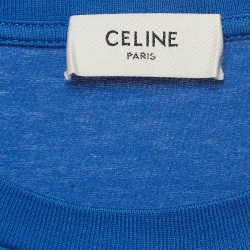 Celine Blue Logo Printed Cotton Knit Crew Neck T-Shirt XS