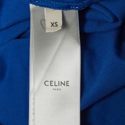 Celine Blue Logo Printed Cotton Knit Crew Neck T-Shirt XS