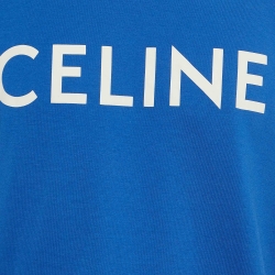 Celine Blue Logo Printed Cotton Knit Crew Neck T-Shirt XS