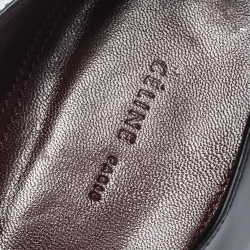 Pre Owned Celine Black Patent Leather Gold Metal Plate Lace Up Oxfords Size 40