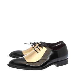 Pre Owned Celine Black Patent Leather Gold Metal Plate Lace Up Oxfords Size 40