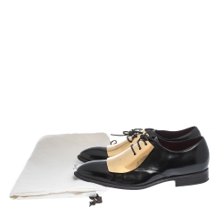 Pre Owned Celine Black Patent Leather Gold Metal Plate Lace Up Oxfords Size 40