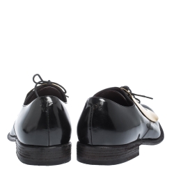 Pre Owned Celine Black Patent Leather Gold Metal Plate Lace Up Oxfords Size 40