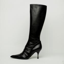 Pre Owned Celine Black Leather Knee Length Boots Size 39