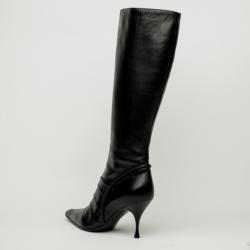 Pre Owned Celine Black Leather Knee Length Boots Size 39