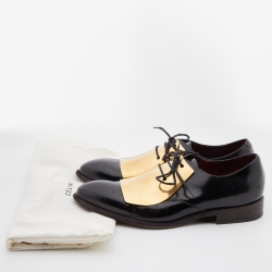 Celine Black/Gold Leather and Metal Plate Phoebe Philo Lace Up Derby Size 39