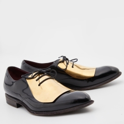 Celine Black/Gold Leather and Metal Plate Phoebe Philo Lace Up Derby Size 39