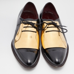 Celine Black/Gold Leather and Metal Plate Phoebe Philo Lace Up Derby Size 39