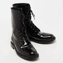 Celine Black Patent Leather Combat Boots Size 38