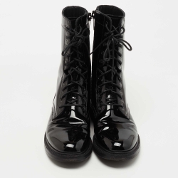 Celine Black Patent Leather Combat Boots Size 38