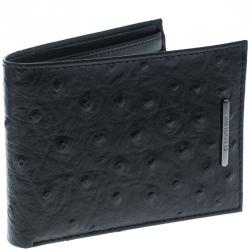 Pre Owned Cerruti 1881 Black Ostrich Embossed Leather Mayfair Bifold Wallet