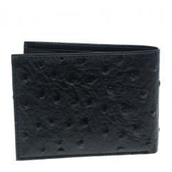 Pre Owned Cerruti 1881 Black Ostrich Embossed Leather Mayfair Bifold Wallet