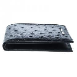 Pre Owned Cerruti 1881 Black Ostrich Embossed Leather Mayfair Bifold Wallet
