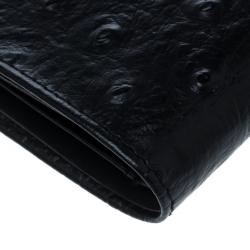 Pre Owned Cerruti 1881 Black Ostrich Embossed Leather Mayfair Bifold Wallet