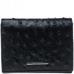 Pre Owned Cerruti 1881 Black Ostrich Embossed Leather Mayfair Card Case