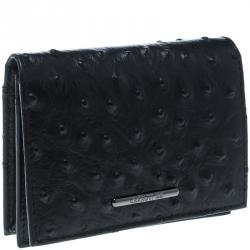 Pre Owned Cerruti 1881 Black Ostrich Embossed Leather Mayfair Card Case