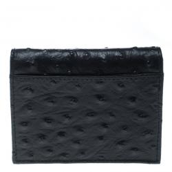 Pre Owned Cerruti 1881 Black Ostrich Embossed Leather Mayfair Card Case