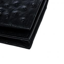 Pre Owned Cerruti 1881 Black Ostrich Embossed Leather Mayfair Card Case