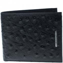 Cerruti 1881 Black Ostrich Embossed Leather Mayfair Bifold Wallet