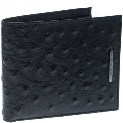 Cerruti 1881 Black Ostrich Embossed Leather Mayfair Bifold Wallet