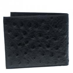 Cerruti 1881 Black Ostrich Embossed Leather Mayfair Bifold Wallet