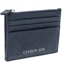 Cerruti 1881 Navy Blue Leather Chester 6CC Zip Card Holder