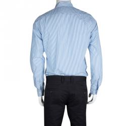 Pre Owned CH Carolina Herrera Blue and White Striped Long Sleeve Button Down Shirt M