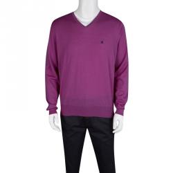 Pre Owned CH Carolina Herrera Purple Merino Wool V-Neck Sweater XL