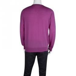 Pre Owned CH Carolina Herrera Purple Merino Wool V-Neck Sweater XL