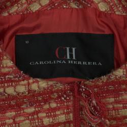 Pre Owned CH Carolina Herrera Collarless Tweed Jacket L