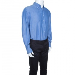 CH Carolina Herrera Indigo Chambray Long Sleeve Button Down Shirt XXL