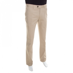 Pre Owned CH Carolina Herrera Beige Cotton Tailored Trousers L