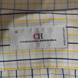 Pre Owned CH Carolina Herrera White Navy and Yellow Checked Cotton Shirt L