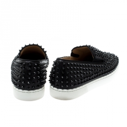 Pre Owned حذاء رياضي كريستيان لوبوتان سليب أون سبايك رولر بوت جلد أسود مقاس 41.5