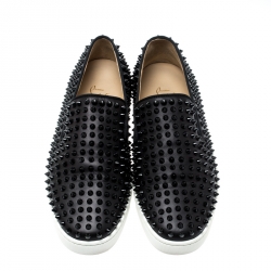 Pre Owned حذاء رياضي كريستيان لوبوتان سليب أون سبايك رولر بوت جلد أسود مقاس 41.5