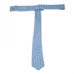 Chanel Blue CC and Palm Tree Pattern Jacquard Silk Tie