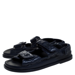 Chanel Navy Blue Quilted Leather CC Dad Sandals Size 41