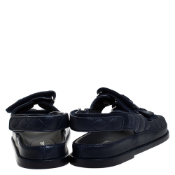 Chanel Navy Blue Quilted Leather CC Dad Sandals Size 41