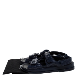 Chanel Navy Blue Quilted Leather CC Dad Sandals Size 41