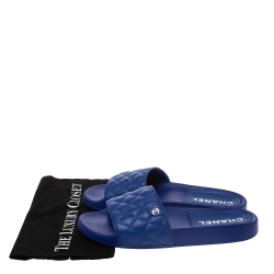 Chanel Blue Quilted Leather CC Slides Size 42