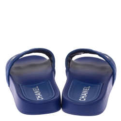 Chanel Blue Quilted Leather CC Slides Size 42