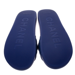 Chanel Blue Quilted Leather CC Slides Size 42