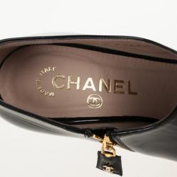 Chanel Black Patent Leather Open Toe Ankle Boots Size 37