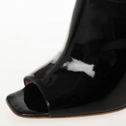 Chanel Black Patent Leather Open Toe Ankle Boots Size 37