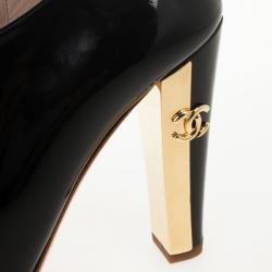 Chanel Black Patent Leather Open Toe Ankle Boots Size 37