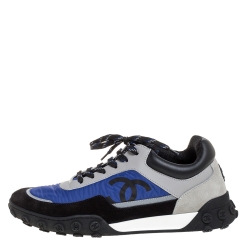 Pre Owned Chanel Blue/Black Fabric And Suede Leather Low Top Sneakers Size 41