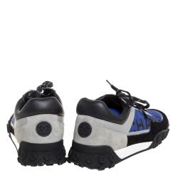 Pre Owned Chanel Blue/Black Fabric And Suede Leather Low Top Sneakers Size 41