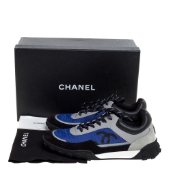 Pre Owned Chanel Blue/Black Fabric And Suede Leather Low Top Sneakers Size 41